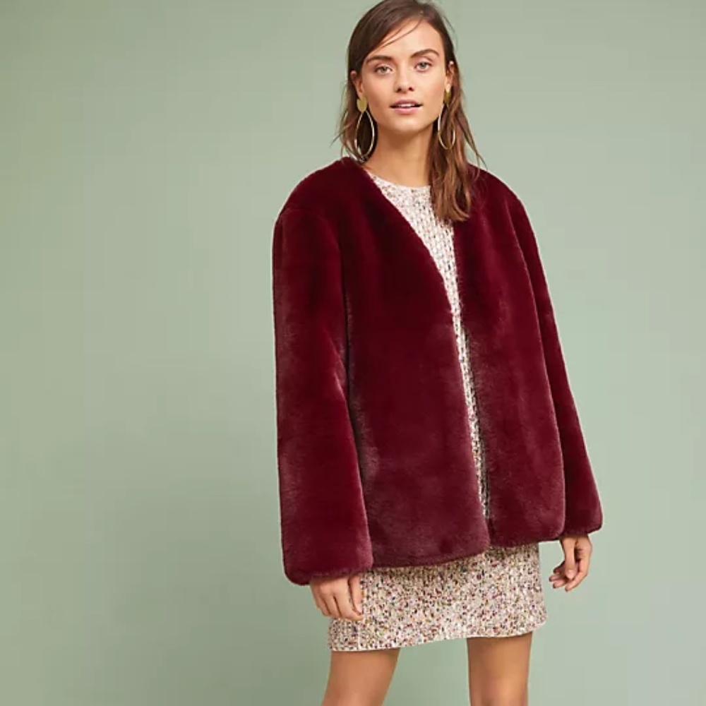 ANTHROPOLOGIE Moon River Jewel Faux Fur Teddy Coat